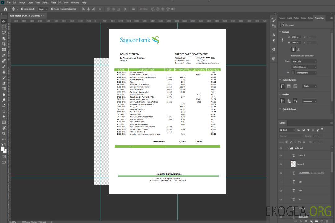 Modèle de relevé de la Jamaica Sagicor Bank, format Word et PDF (.doc et .pdf) template